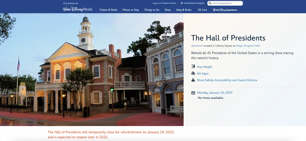 Hall of Presidents Closed